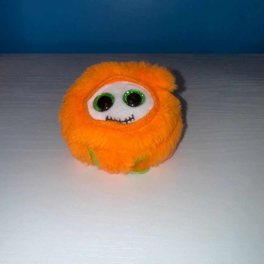 TY Puff Griffin the Ghoul Plush Mini 3” Orange Green Halloween Beanie EUC